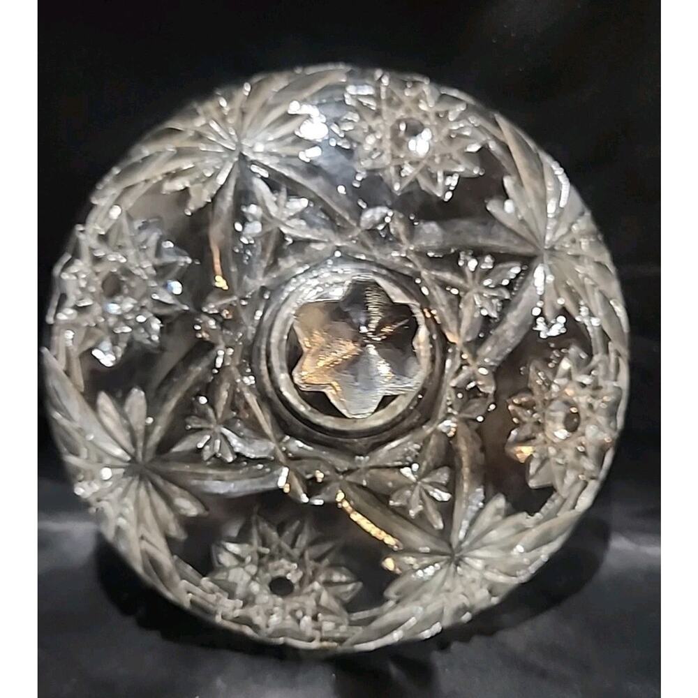 Vintage Anchor Hocking Star Of David Press Cut Glass Candy Dish w/ lid 7" Round - Picture 7 of 10